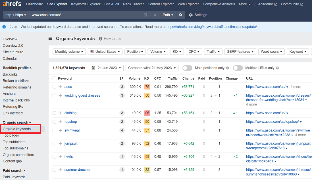 Competitor’s organic keywords on Ahrefs Site Explorer