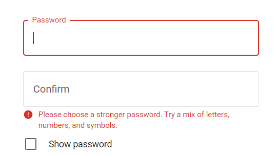 Gmail's strong password recommendation