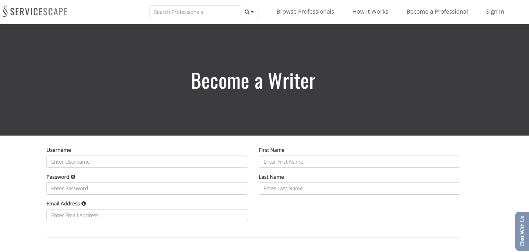 Sign up for a professional account on ServiceScape
