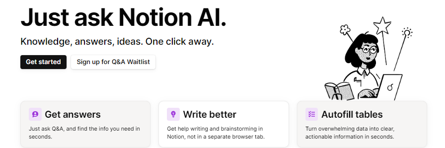 Notion AI product website shot