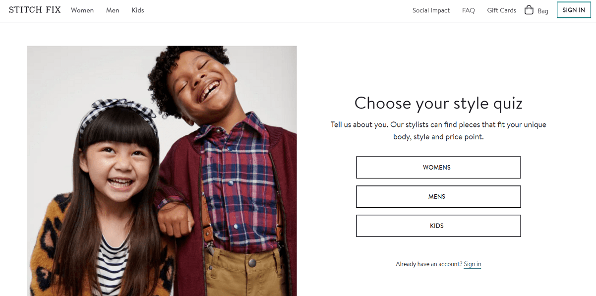 Stitch Fix signup page