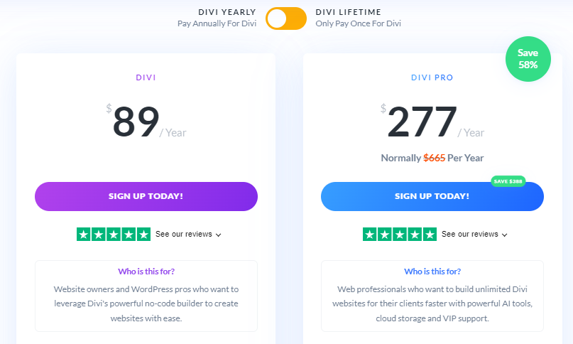 Divi pricing annual