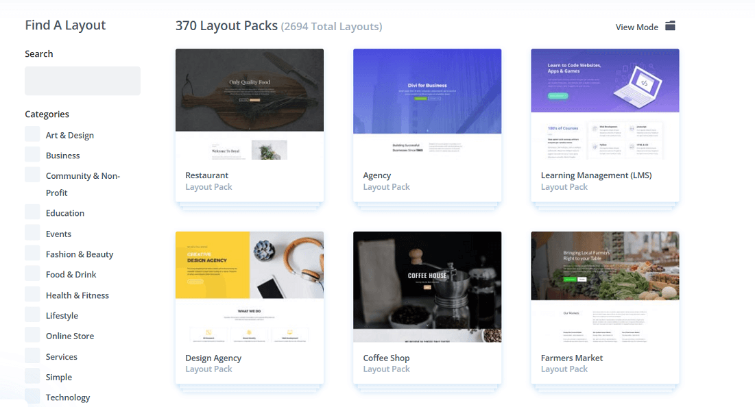Divi premade layouts library