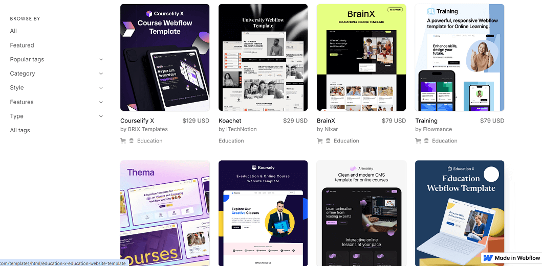 Webflow education templates