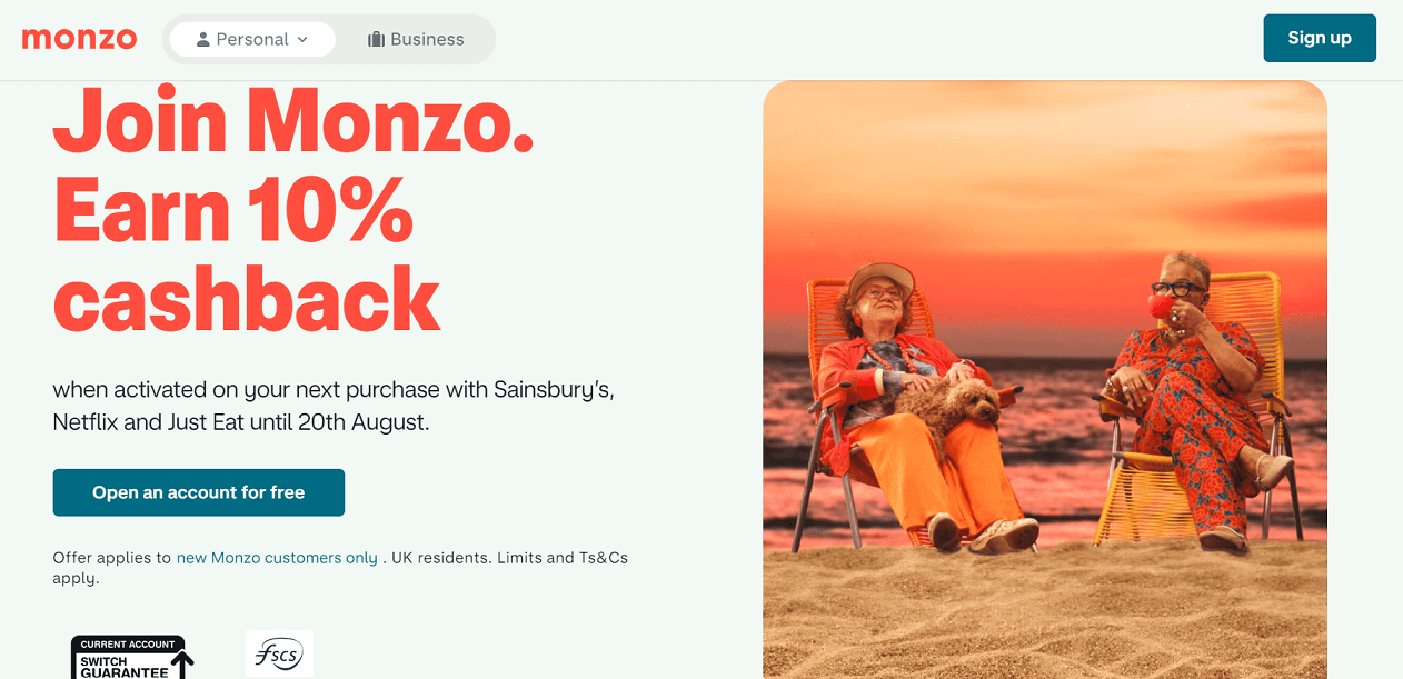 Monzo homepage