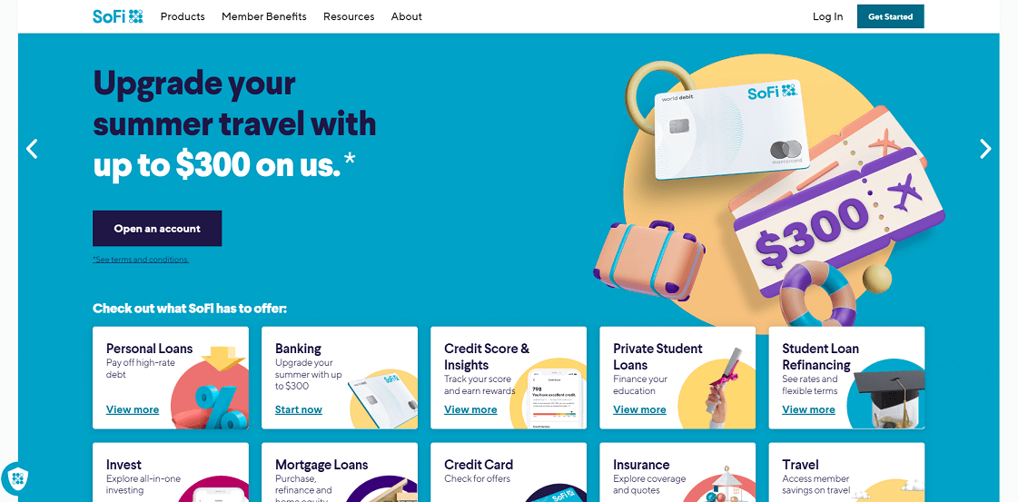SoFi homepage