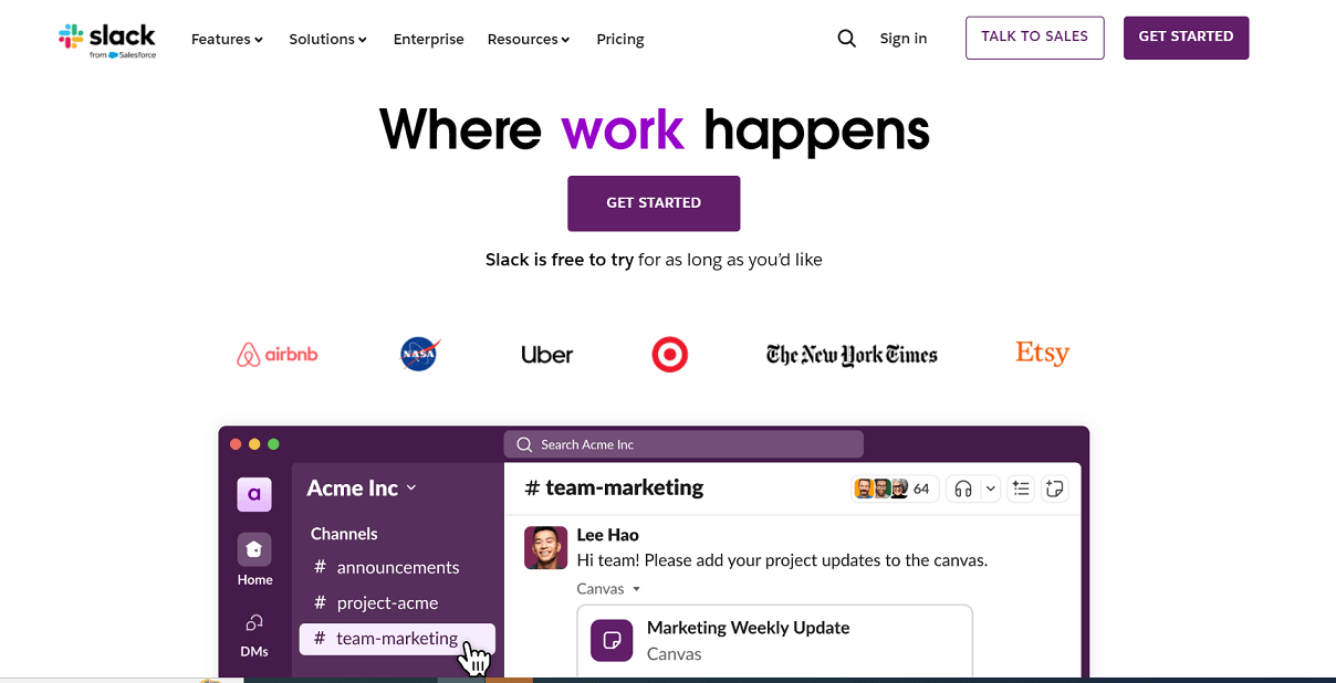Slack homepage
