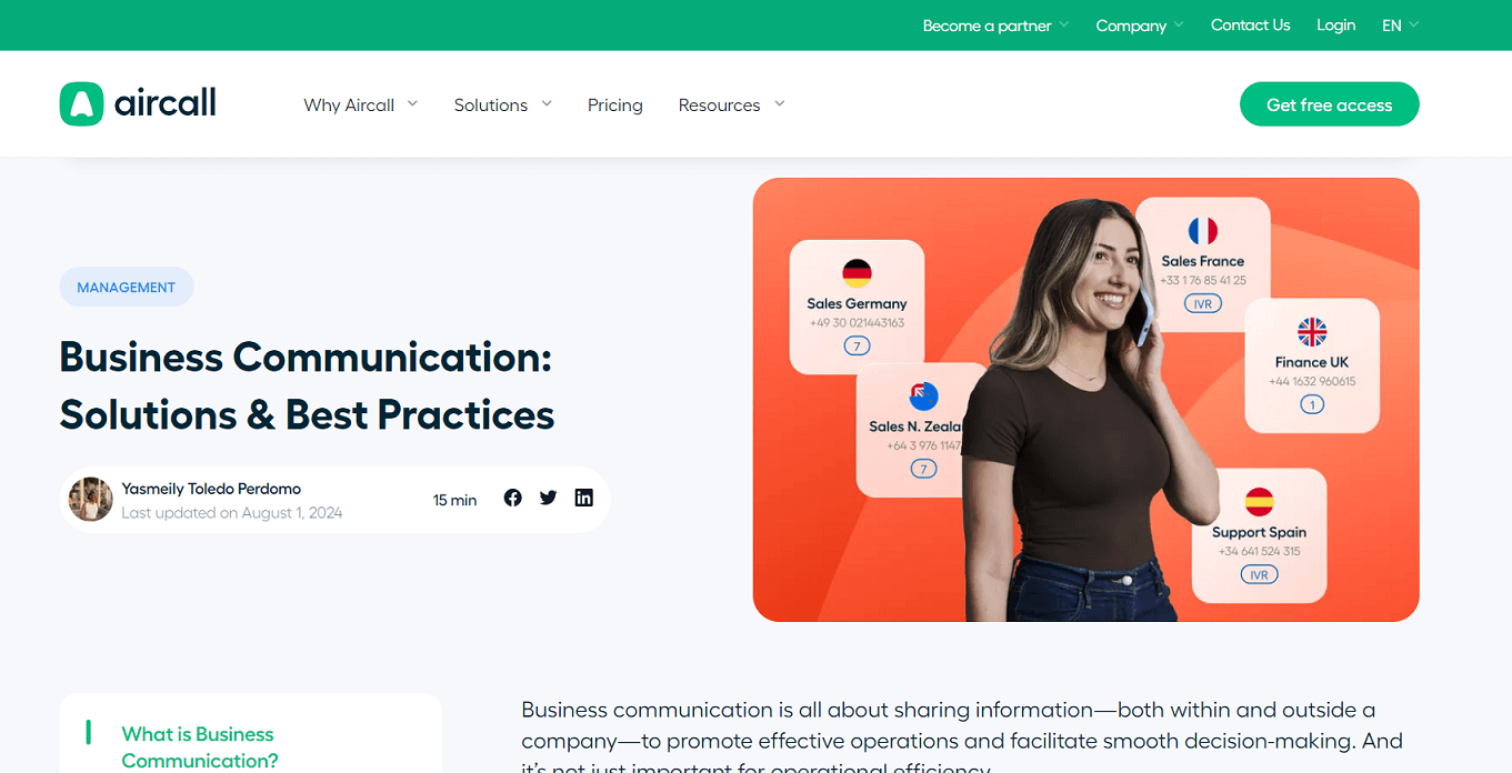 Aircall article page example