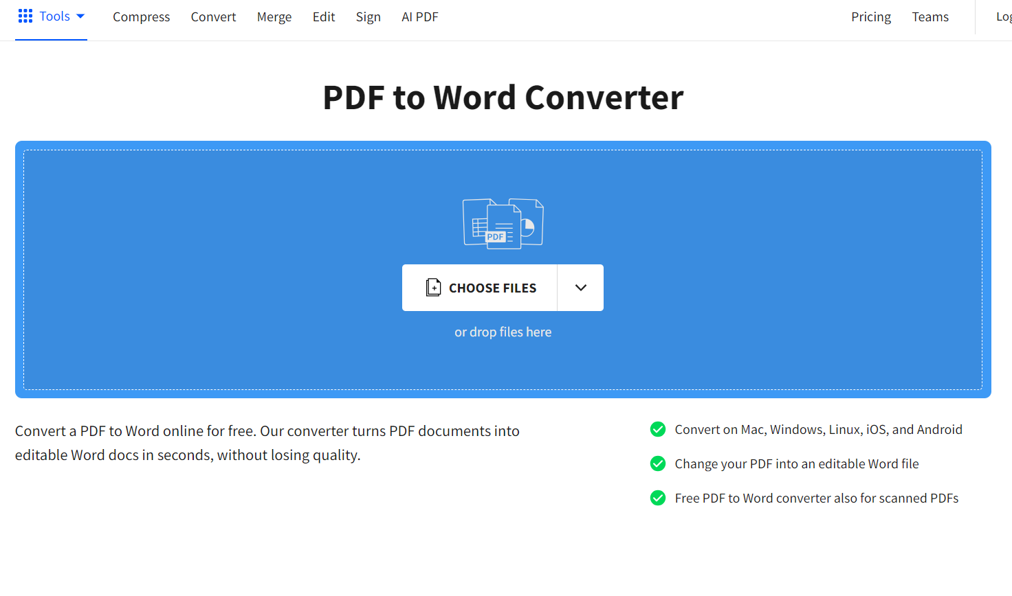 PDF to Word Converter page on Smallpdf