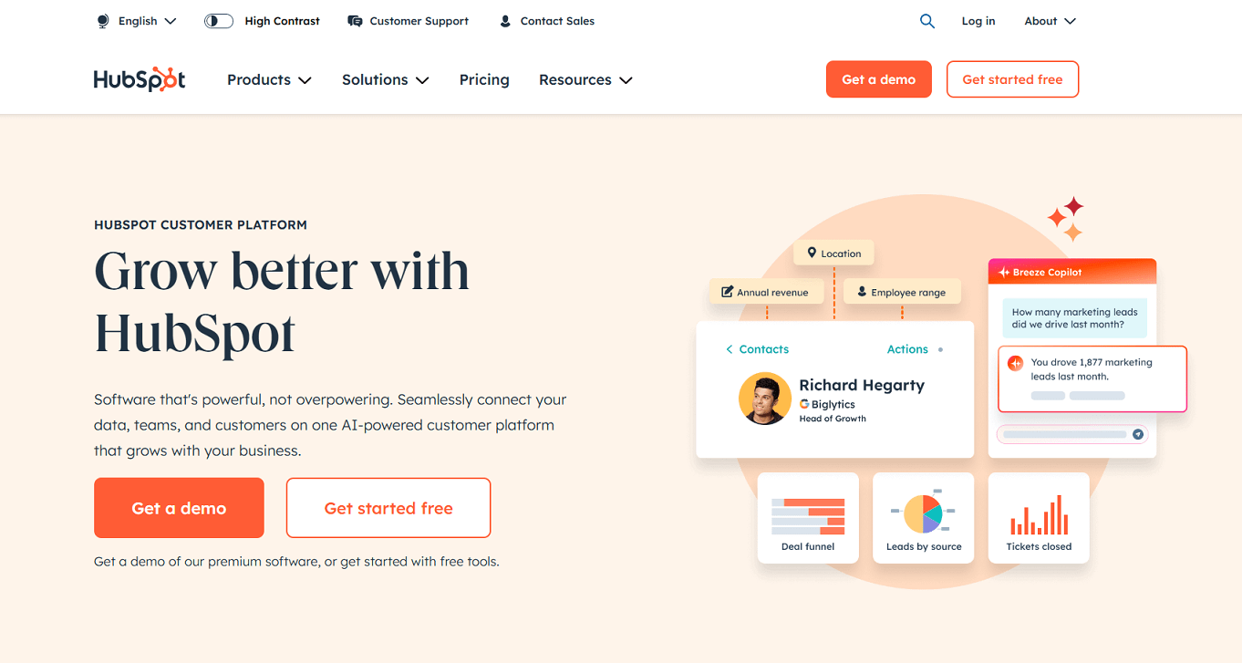 HubSpot homepage