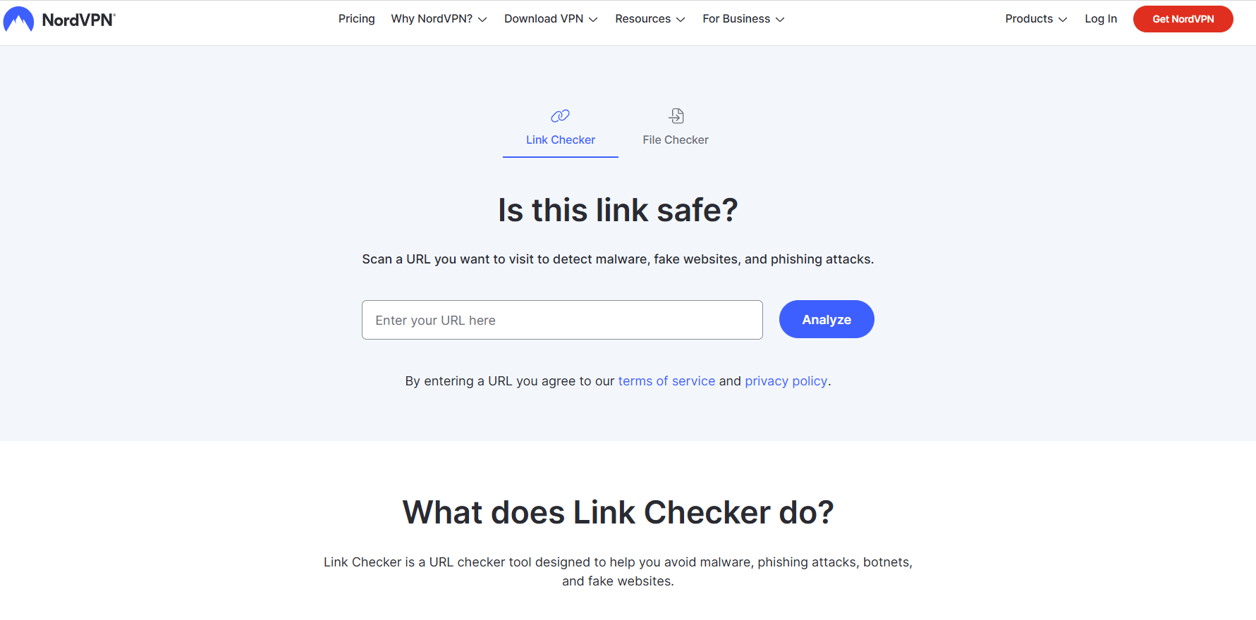 NordVPN Link Checker Interface