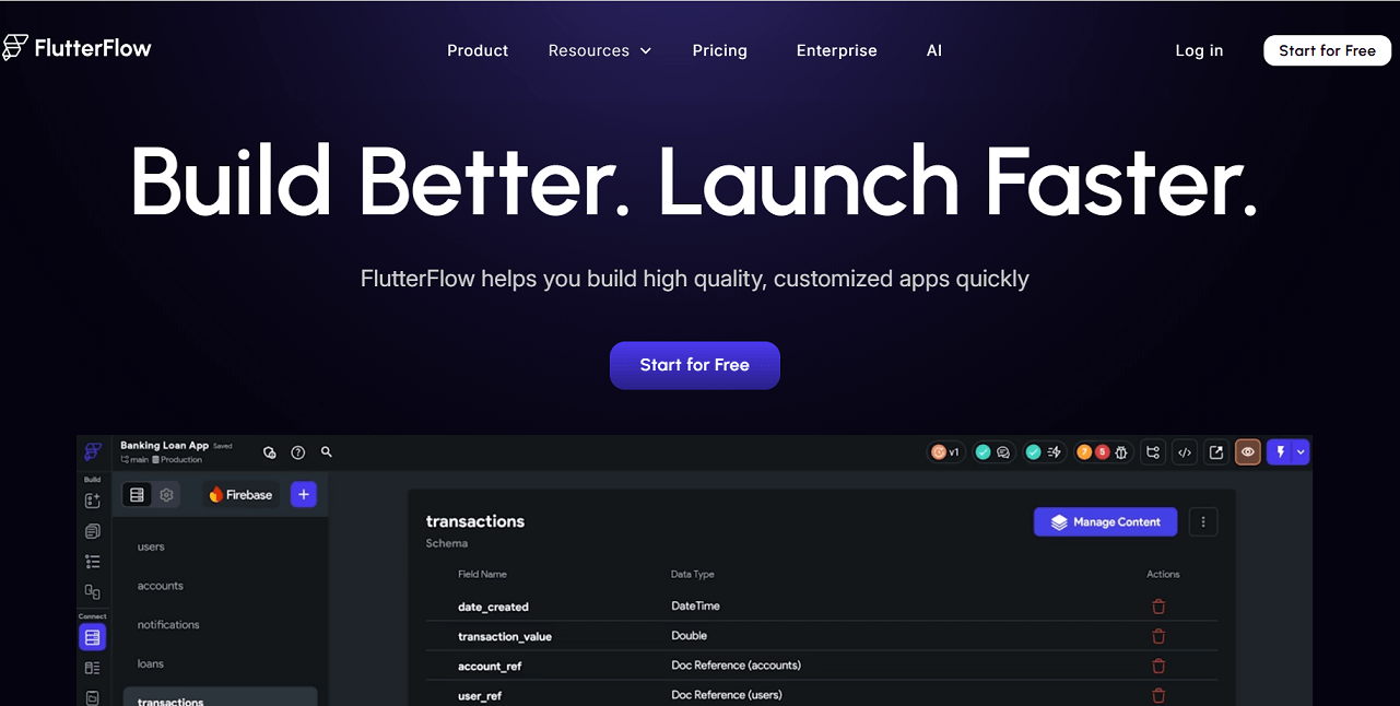 FlutterFlow homepage