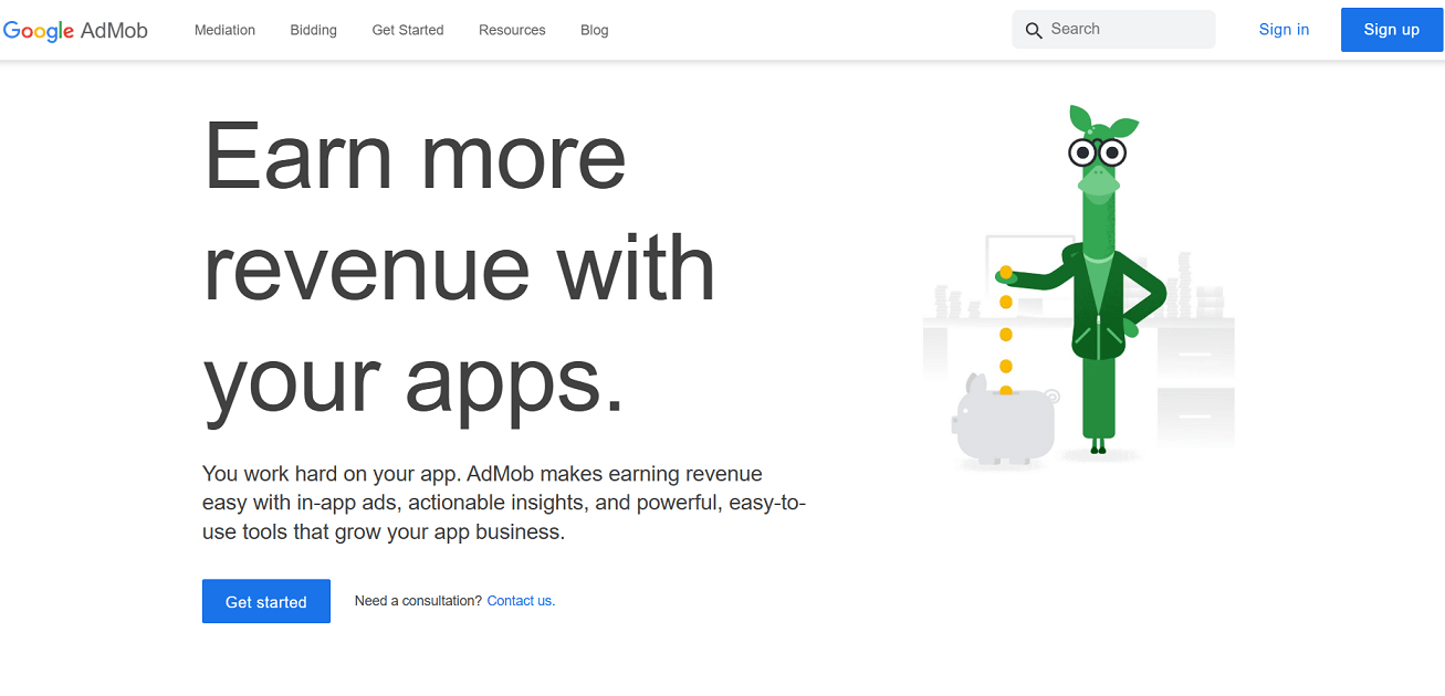 Google AdMob homepage