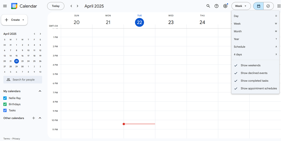 Google Calendar user interface