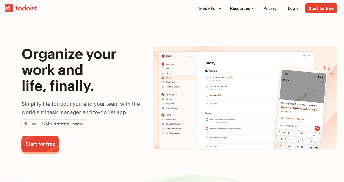 Todoist homepage