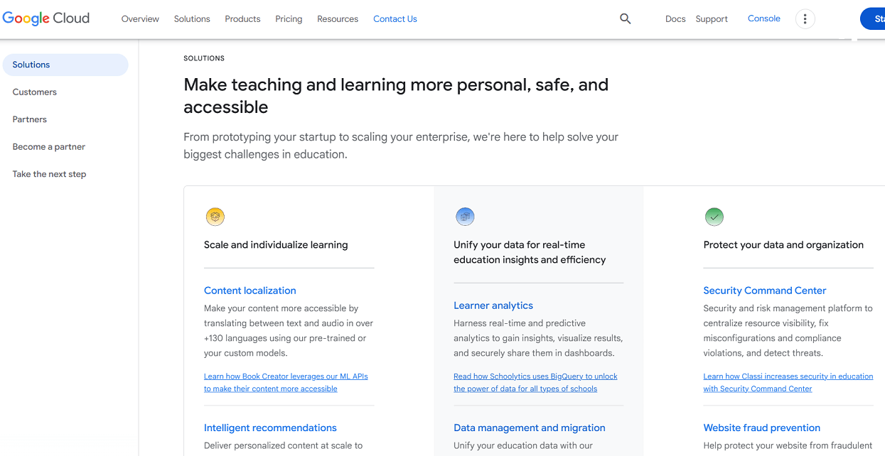 Google Cloud EdTech page