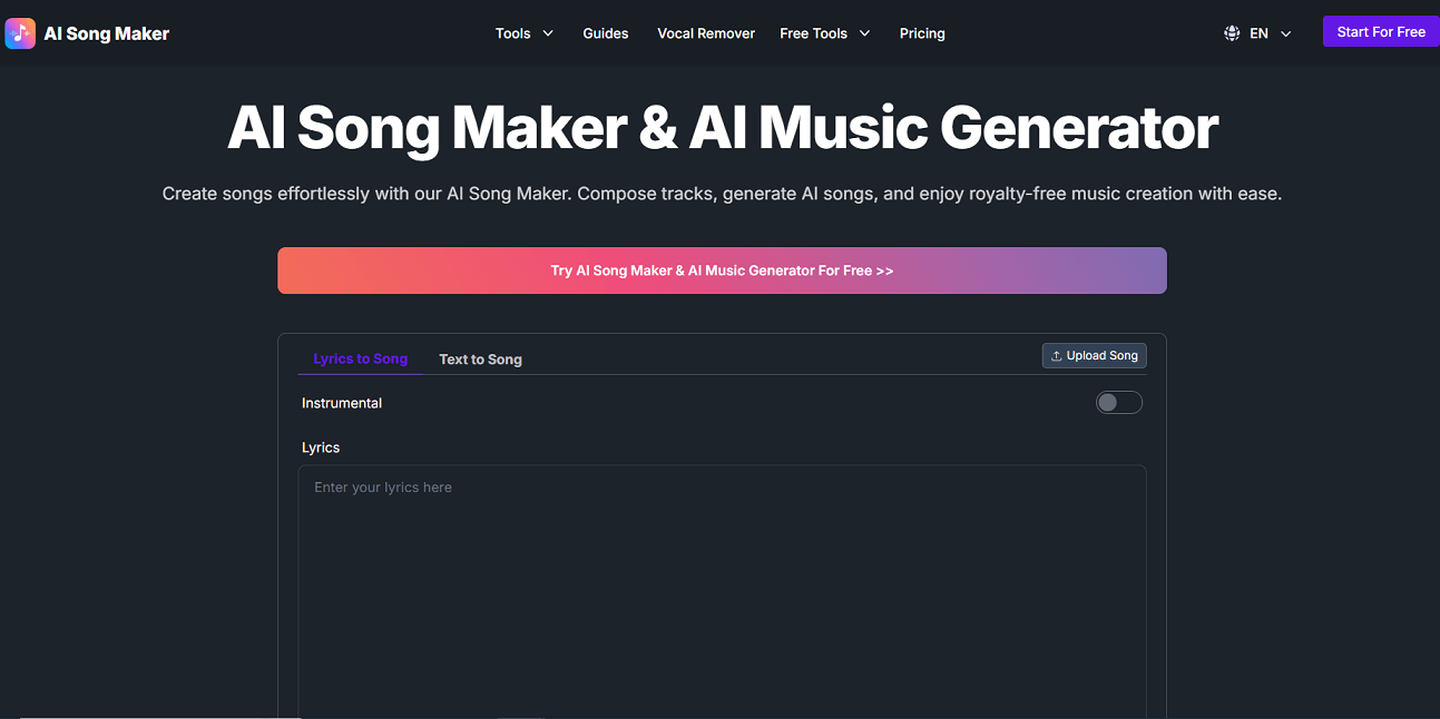 AI Song Maker homepage