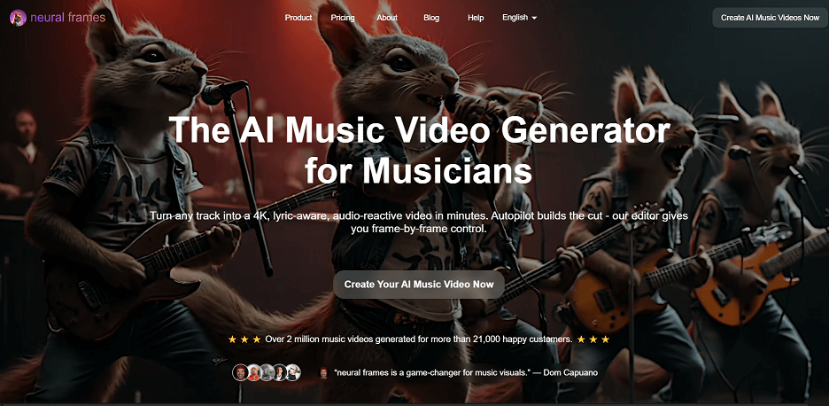 Neural Frames AI Music Video Generator page