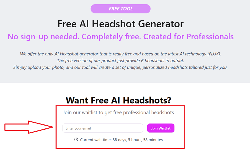 AI SuitUp Headshot Generator join waitlist message
