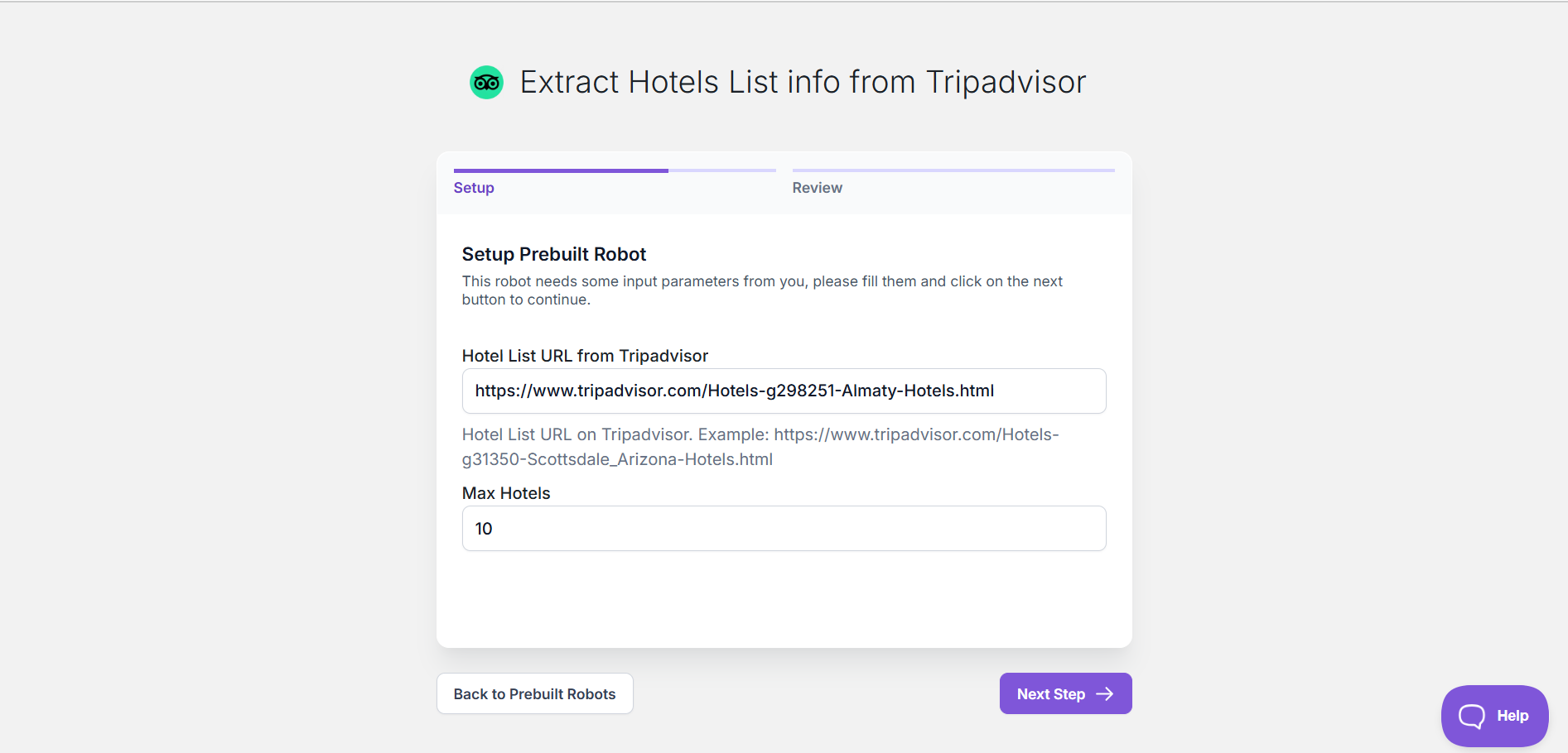 Browse Ai setup robot
