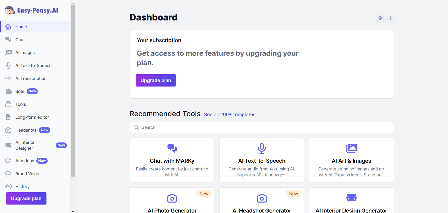 Easy-Peasy dashboard