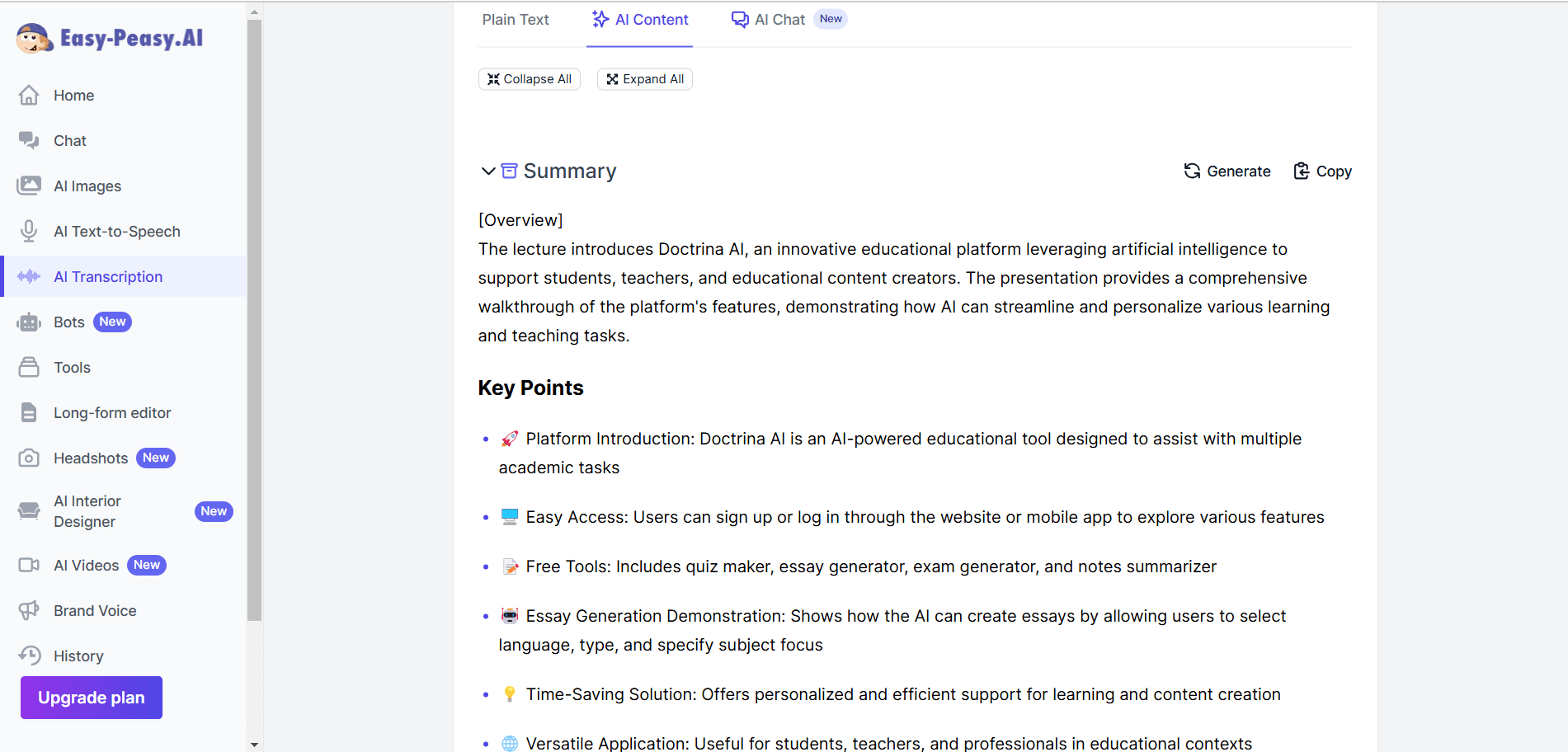 Easy-peasy AI Content
