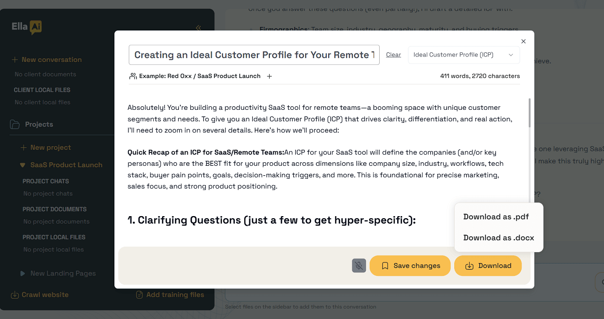 Ella AI Export Options