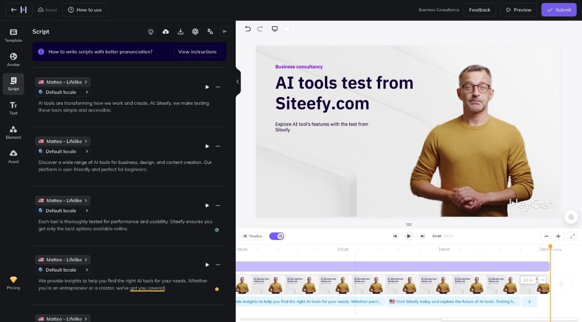 Heygen video editor page