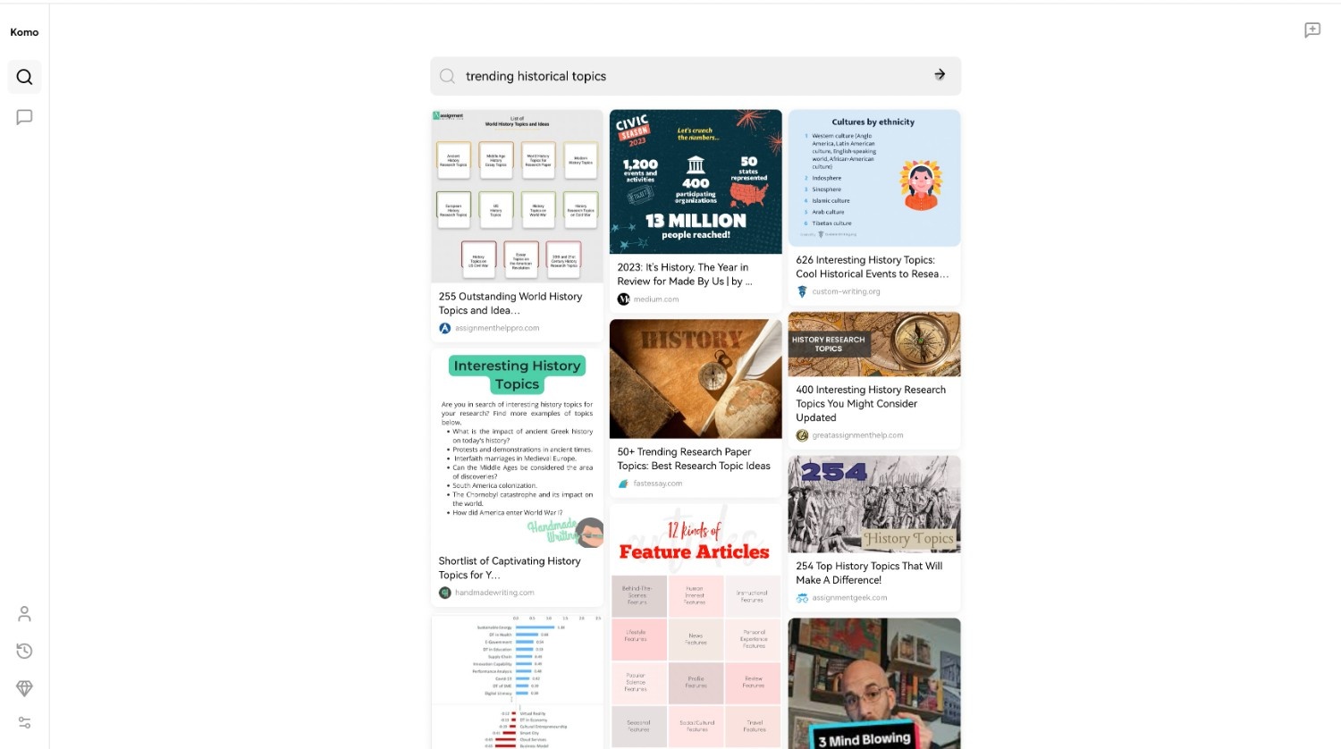 KomoAI explore feature