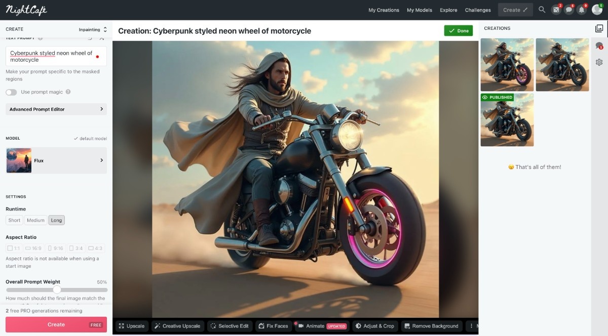 NightCafe marked area editing