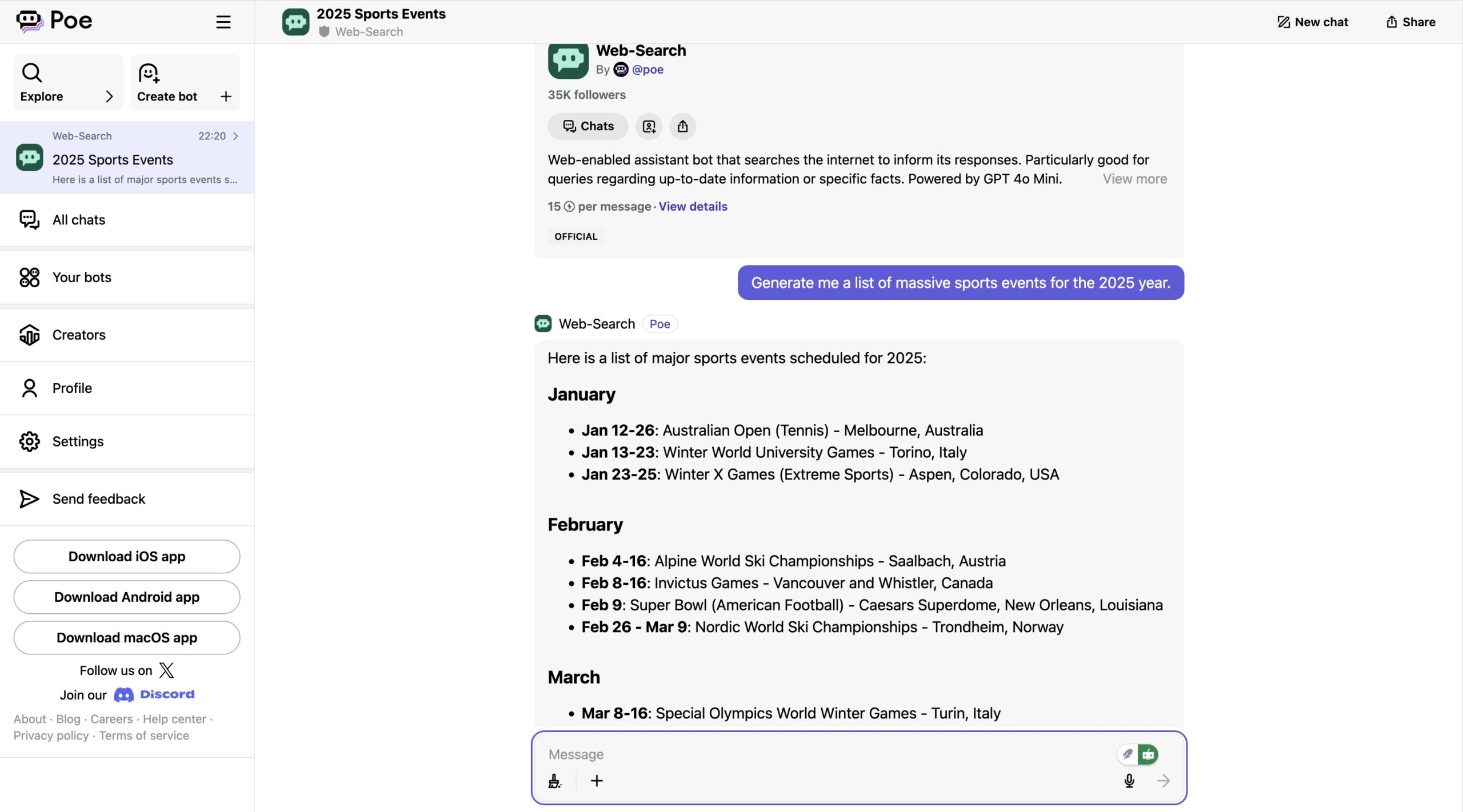 POE chatbot interaction