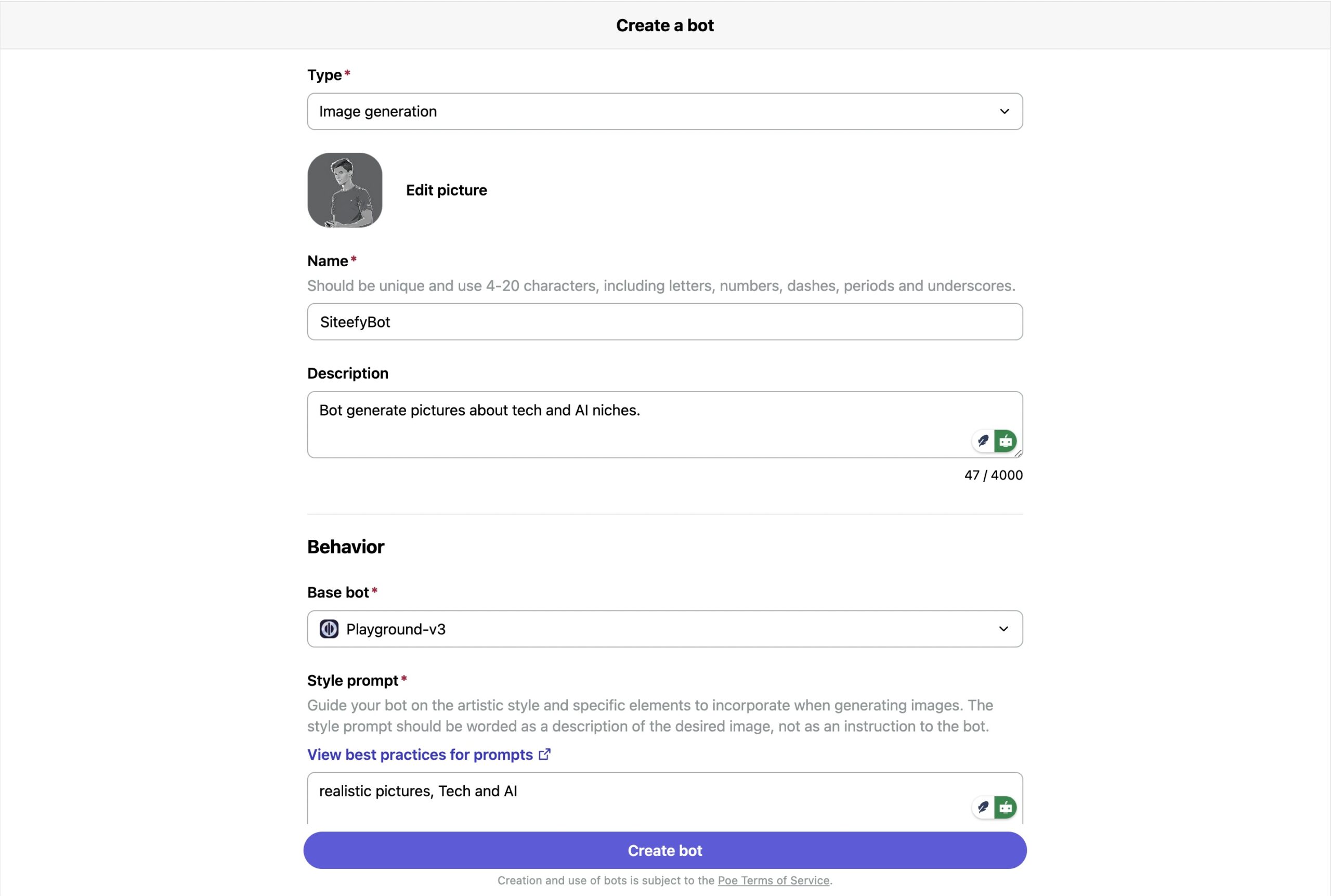 POE creating a chatbot