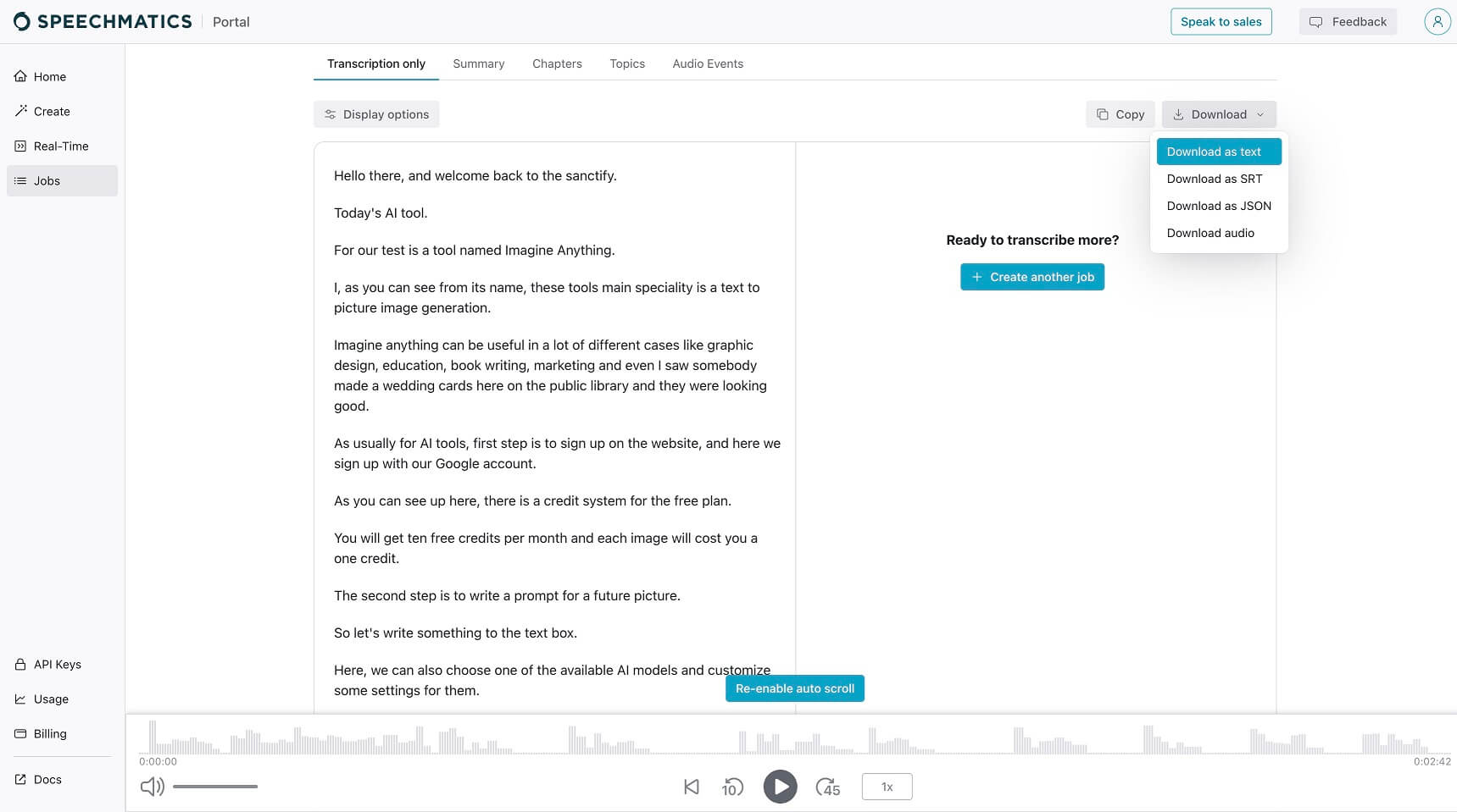Speechmatics uploading file